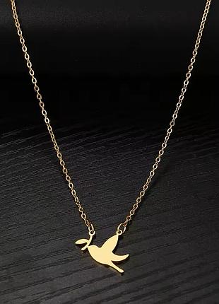 Цепочка с птичкой голубь ласточка горлица нержавеющая сталь