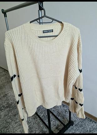 Кофта тепла вязана сердечка  l беж нюд