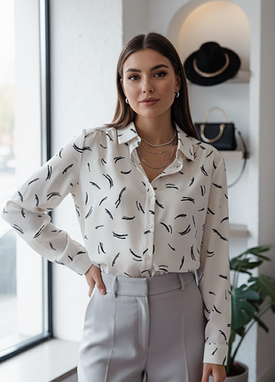 Элегантная блуза - рубашка primark в черно-белый принт.