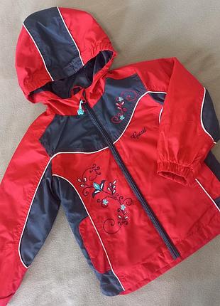 Куртка детская демисезонная теплая на девочку 4 года 104 см, красно-синего цвета