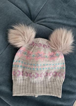 Шапка с помпонами/бамбонами 4-6роков