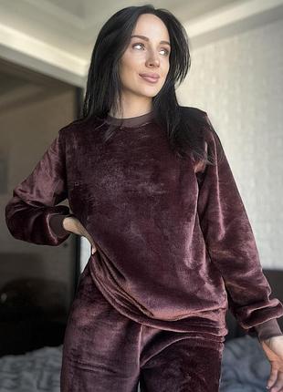 Пижама женская теплая парные пижамы family look домашний костюм махровый шоколад махра велсофт