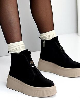 Черевики "stels" замша напівшерсть чорний 22861