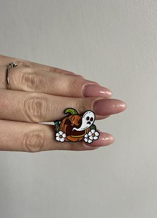 Пін значок металевий брошка гарбуз “тиква-привид з ромашками” halloween хелоуін хелловін геловін