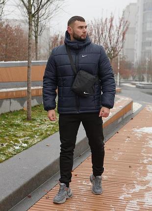 Комплект мужской куртка зимняя + брюки из трехнитки утепленные + борсетка и перчатки