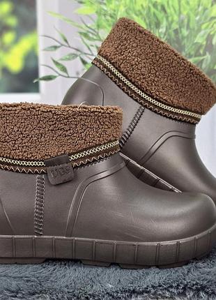 Утепленные галоши дутики шоколад коричневые 39р