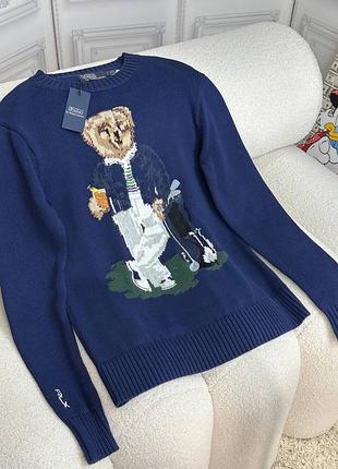 Синий свитер с мишкой люкс