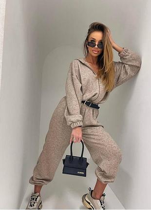 Стильный молодежный комбинезон трикотаж ангора бежевый