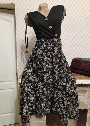 Платье миди в цветочный принт