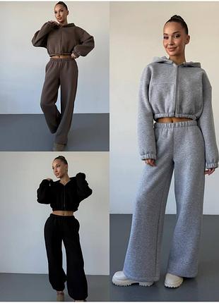 Костюм 90% бавовна 42-48р. жіночий тринитка на флісі з регульованими зав'язками на штанах та подвійним капюшоном у трендових кольорах