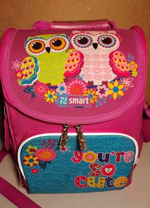 Рюкзак школьный каркасный ранец розовый совы, ортопедическая спинка