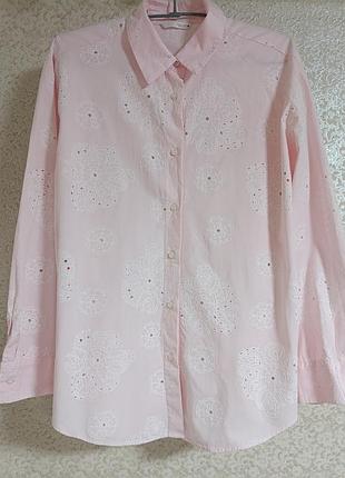 Жіноча ніжно-рожева сорочка рубашка блуза блузка з прорезиновим принтом бренд zara, р.l