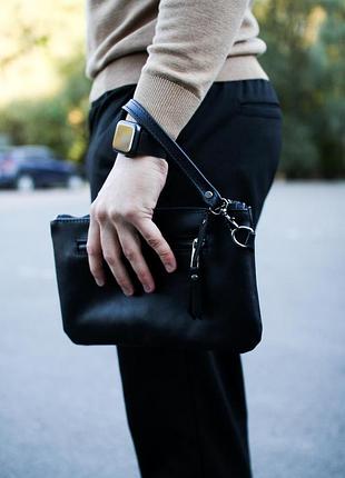 Кожаный клатч из натуральной гладкой кожи (черный)