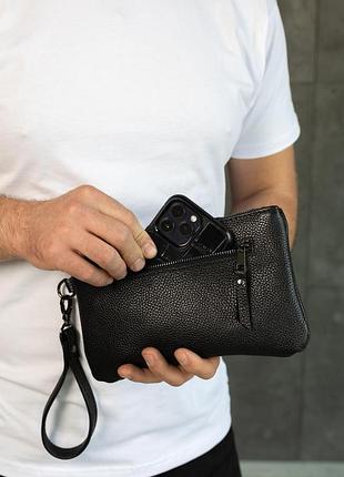 Кожаный клатч из натуральной зернистой кожи (черный)