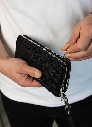Чоловічий клатч-гаманець із натуральної зернистої шкіри (чорний)