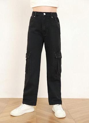 Джинси чорні прямі cropp 34 xs карго на високій посадці