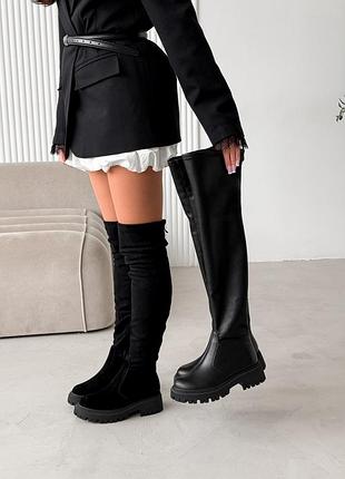 Ботфорты чулки черные эко кожаные замшевые зимние 9934 9935