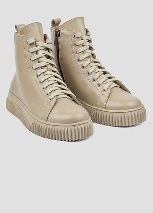 Кеды ботинки женские кожаные высокие демисезон бежевые v7-819-06