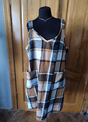 Сарафан в клетку накладные карманы большой размер