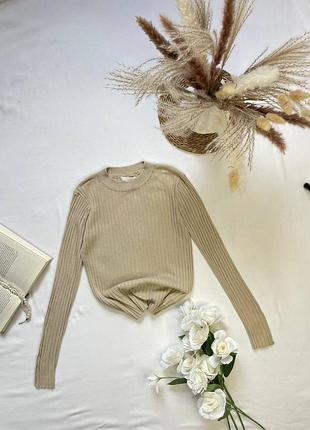 Базовый лонслив кофта в рубчик в бежевом цвете в составе акрил вискоза