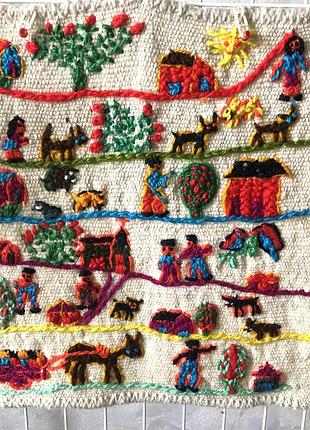 Шерстяной гобелен - ручное ткачество и вышивка - 42х44см