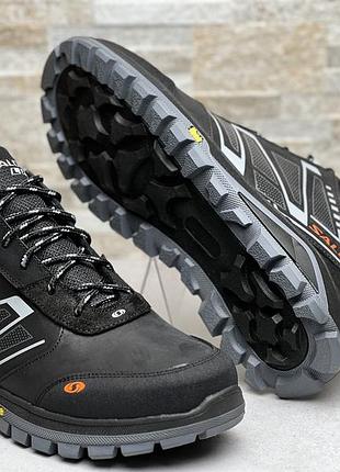 Спортивные кожаные зимние ботинки, кроссовки на меху salomon tech