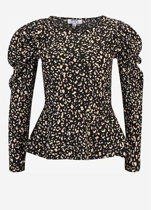 Блуза черная в точку с рукавами буфами размер 42
