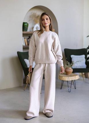 Вязаный теплый костюм шерсть свитер и брюки штаны