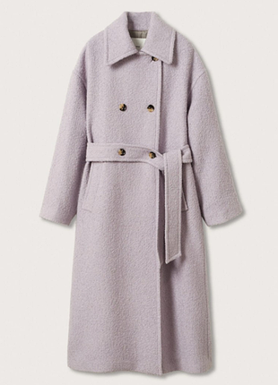 Mango пальто длинное в пол шерсть лавандовое макси двубортное теплое осень весна демисезон размер l, м, с поясом