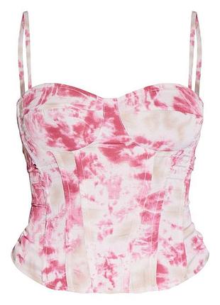 Топ-корсет prettylittlething (новый) - женский розовый, на бретельках, на молнии | эластичный полиэстер | размер s (uk 6 / 40-42)