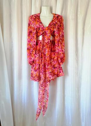 Летний шифоновый костюм цветочный принт