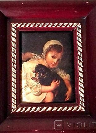 Винтажная картина портрет шелкография в раме италия