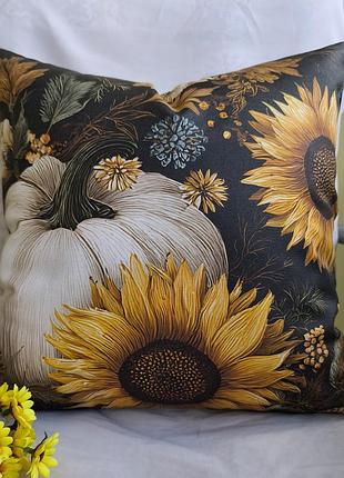 Декоративная наволочка 40*40 с тыквами, сониями для декора,осеные наволочки