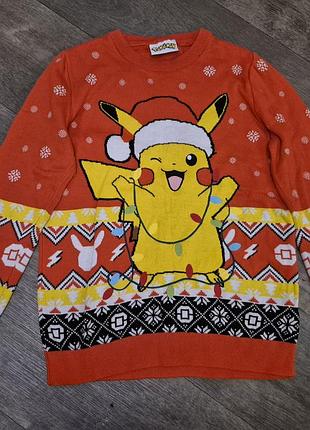 Светер в новогоднем стиле покемон пикачу на 13роков