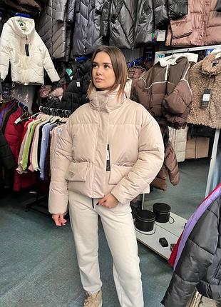 Куртка женская европейская зима короткая пуффер оверсайз без капюшона