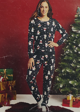 Домашній піжамний комплект у різдвяний принт №500/13