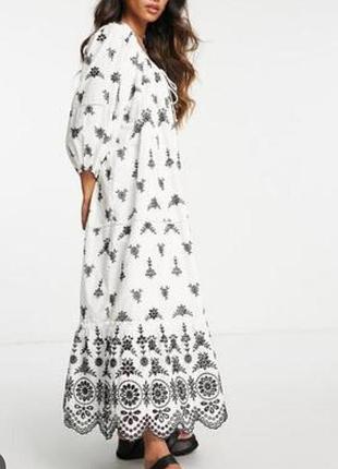 Платье макси с вышивкой с объемными рукавами прошва