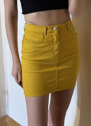 Юбка мини горчичная женская