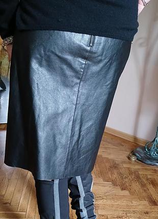 Юбка натуральная кожа миди кожаная 100% leather