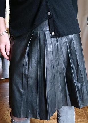 Юбка натуральная кожа миди кожаная 100% leather