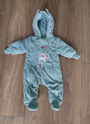 Комбинезон, слип, человечек тканевый утепленный с капюшоном 62/68 размера (0-3 месяца)