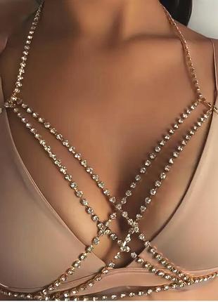 Портупея на груди, портупея в стрази, ланцюг на груди, вишукана прикраса