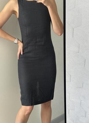 Лляна чорна міді сукня 34 розмір