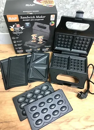 Многофункциональный мультимейкер 4в1 raf 550 800w со сменными панелями с насадками сэндвичница гриль лещина вафельница
