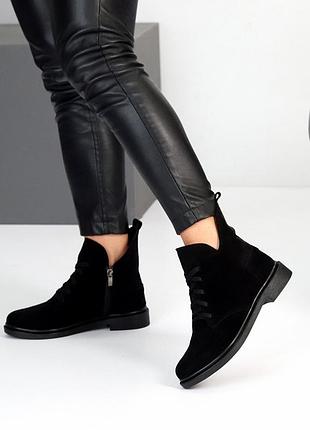 Черевики жіночі натуральний замш чорні зима