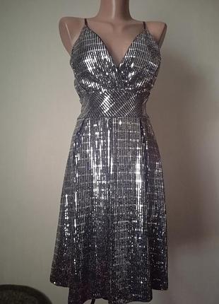 Платье женское с серебряными блестками нарядное новое размер l
