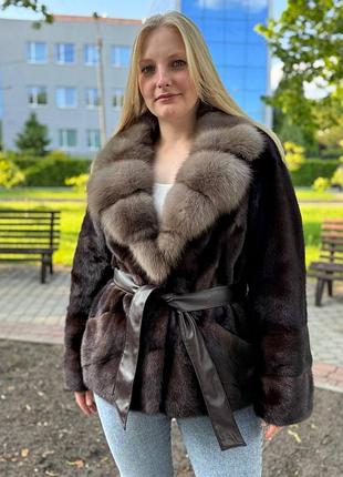 Шуба норкова шуба натуральна шуба англійський комір