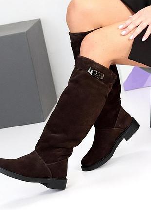 Чоботи жіночі натуральний замш коричневі