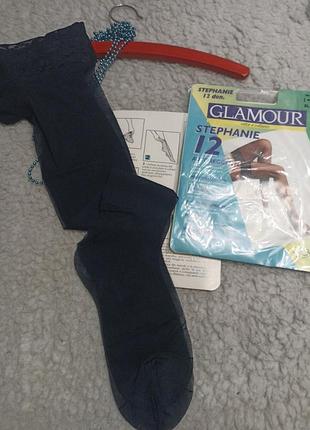 Новые итальянские чулки на силиконовой резинке размер  s,темно синие