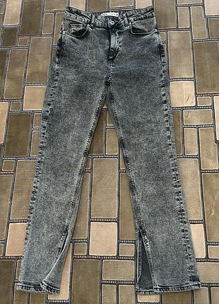 Жіночі джинси zara skinny довжина 7/8 з розрізами внизу сірі